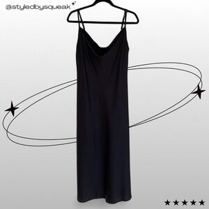 Dress Forum Y2K Black Satin Cowl Neck Midi Slip Dress Small